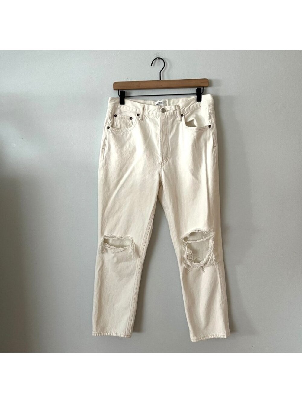 Agolde Riley High Rise Straight Crop Jeans White Veil Wash Women's Size 30